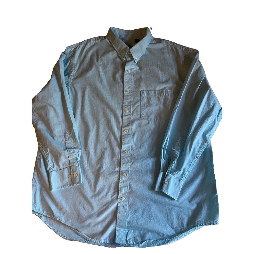 Izod Big Tall Shirt Men's 2XLT Aqua Blue Button Long Sleeve Cotton Pocket Logo
